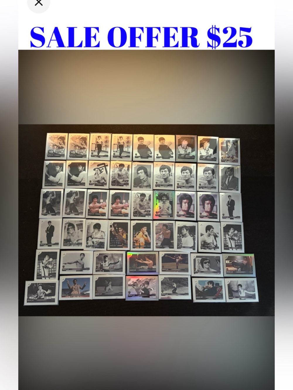 All 50 Bruce Lee The Dragon 2024 Silver Chrome Refractor MMA Movie Cards